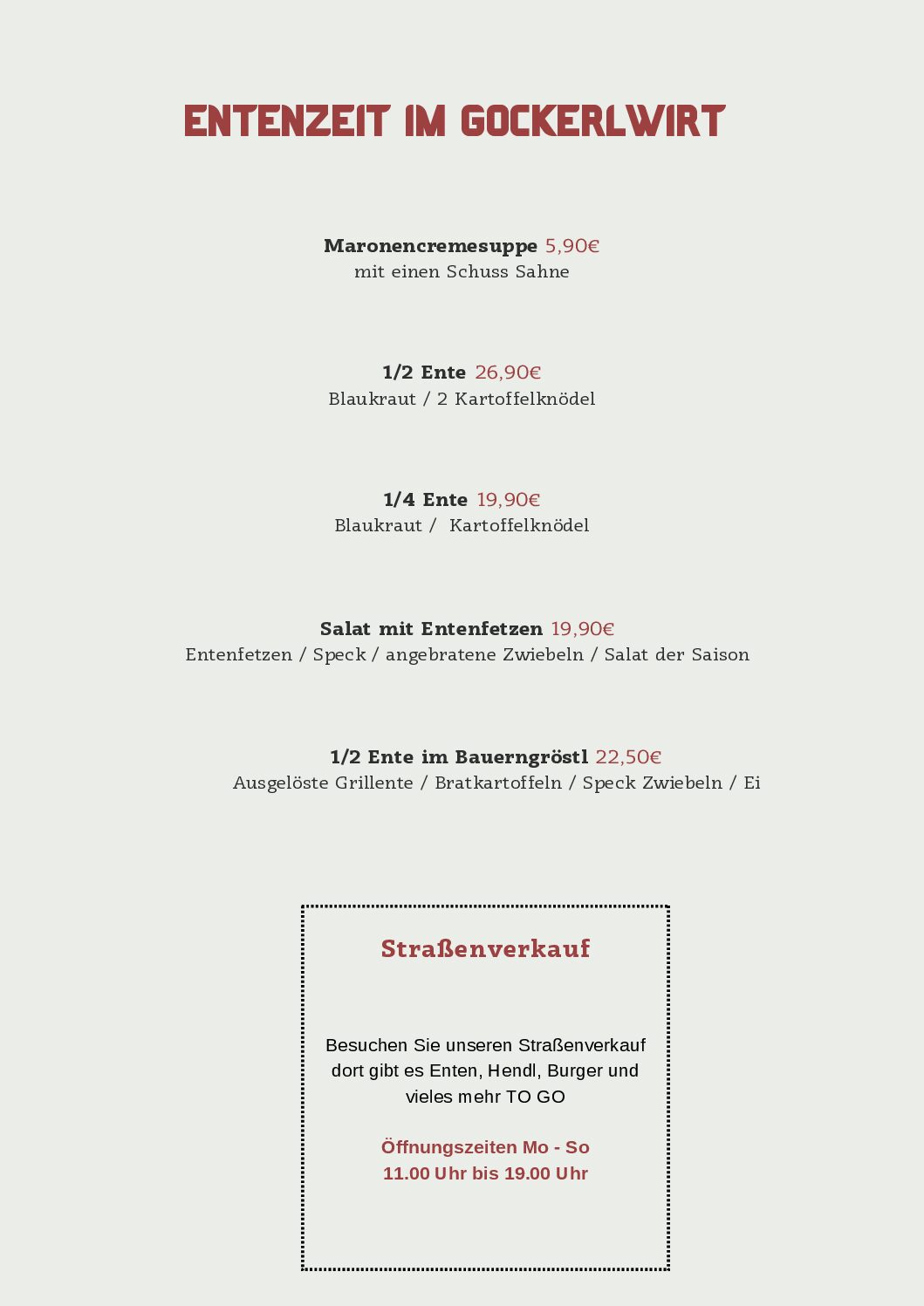 Speisekarte Entenzeit